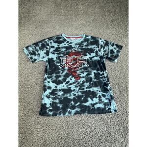 Distortion Shirt Mens Mens M Blue Tie Dye Tokyo Dragon Graphic Tee Colorblock